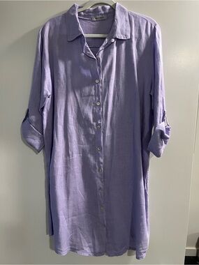 MEO MELI 100% Linen lavender shirt dress. Made in Italy
